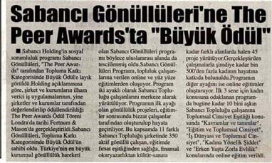 Sabancı Gönüllüleri'ne The Peer Awards'ta Büyük Ödül